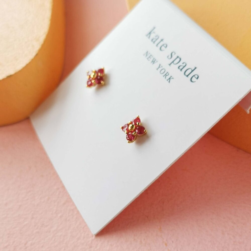Kate Spade - Myosotis Cross Flower Pink Gold Stud Earrings - NEW - Picture 2 of 3